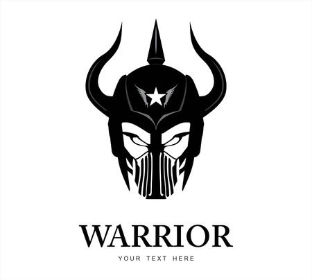 Horned warrior head .Biker Head in black and white.のイラスト素材