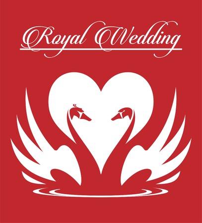 Couple of swan and heart icon, Unique design of heart shape, swan, and ripple water. Suitable for wedding symbol, wedding invitation, romantic gift, wedding anniversary, romantic moment, etcのイラスト素材