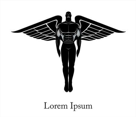 Winged Male Anatomy concept. Design for Gym. Bodybuilder silhouette.Sportsman silhouette character. Sport Fitness club creative concept. artwork element.のイラスト素材