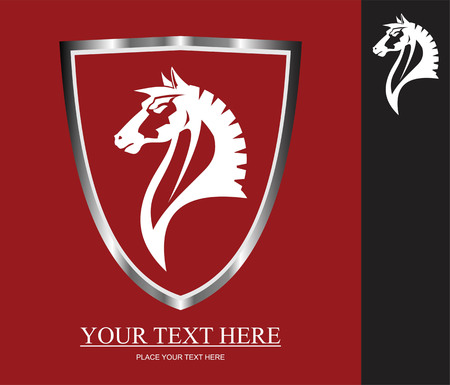 Elegance wild horse head icon. wild horse icon framed by metallic shield. White horse head over the red background. Suitable for your mascot, corporate identity, illustration for apparel. etcのイラスト素材