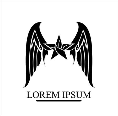 winged black star on white backgroundのイラスト素材