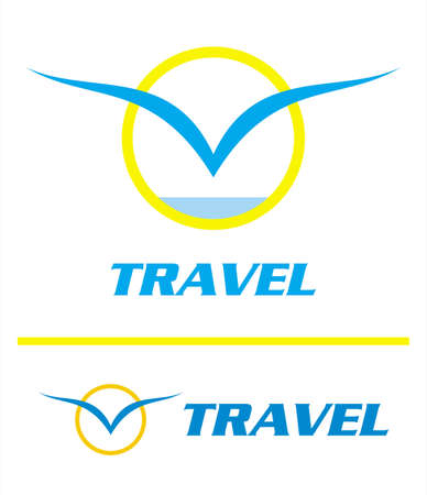 travel logo. travel logo. Vector template.  elegant design of flying bird, horizon and globe.のイラスト素材