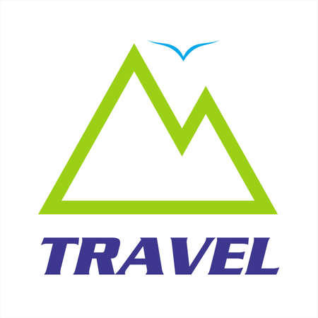 mountain travel. travel logo. Vector template.  elegant design of flying bird wings over the mountainのイラスト素材