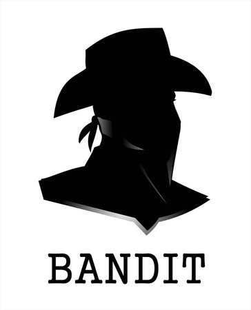 covered face bandit head silhouette with scarf. man with the mask and hatのイラスト素材