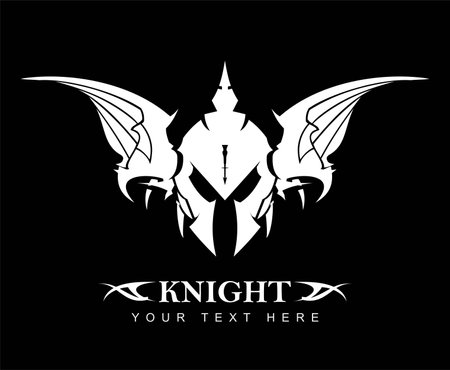 winged knight head in white on black backgroundのイラスト素材