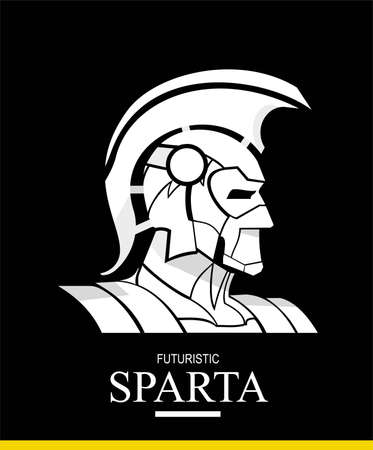 head of futuristic warrior. Futuristic Sparta warrior head. Trojan helmet. Fighter Profile. Warrior with helmet. illustration of an ancient roman warrior head. Historical Sparta concept icon. Ancientのイラスト素材