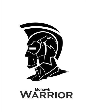 futuristic mohawk, artwork of mohawk head. warrior head in black mask.のイラスト素材