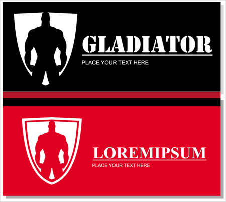 silhouette of the muscular man on shield. suitable for Gym icon, sport club, mix martial art or boxing gym, etc.のイラスト素材