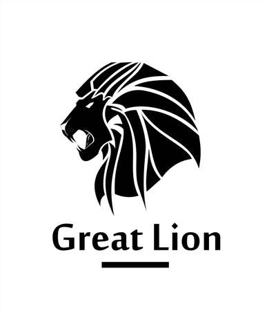 Great Lion head in black on white background.のイラスト素材