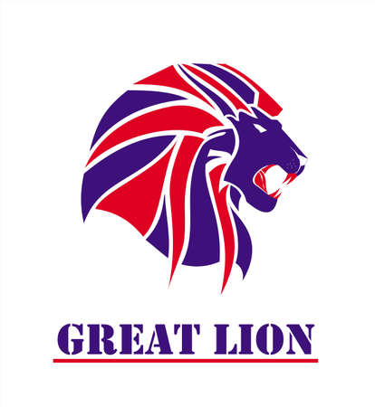 lion head icon in red and blueのイラスト素材