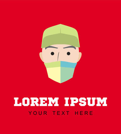 young man head with cap and maskのイラスト素材