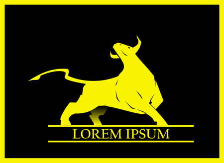 wild raging bull in yellowのイラスト素材