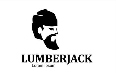 lumberjack head with beard and cap in black and whiteのイラスト素材