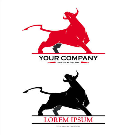 wild raging bull in black and redのイラスト素材