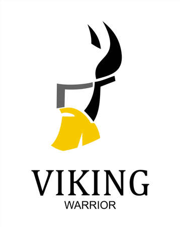 viking warrior head with beard and horned helmetのイラスト素材