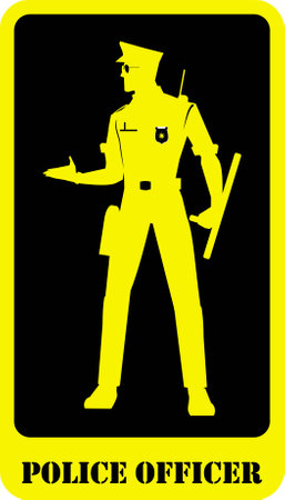 standing police officer holds  stickの写真素材