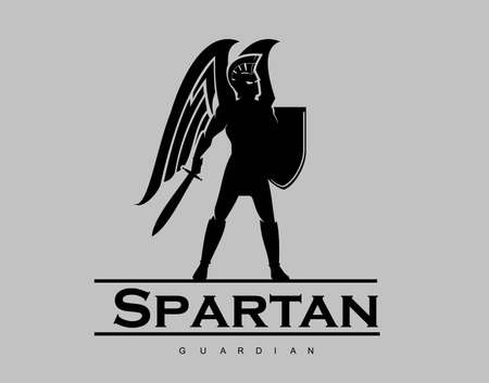 winged sparta holds sword and shieldのイラスト素材