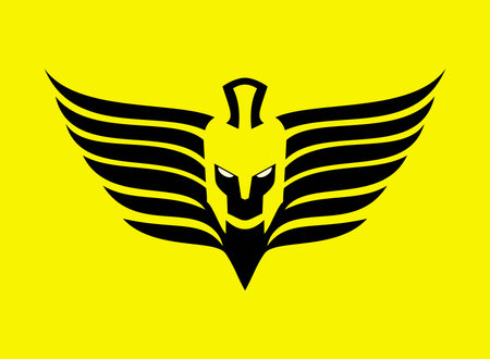 warrior head, formed by the negative space of the wings, suitable for an emblem for a sport team ,biker 
community squad, fashion, industry, etc.のイラスト素材