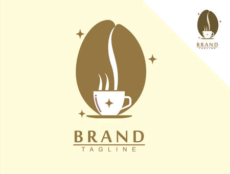 logo cup of hot coffee, tea or cocoa, with coffee bean in the background, the billowing smoke is also a gap in the &#xA;coffee bean, uniqueのイラスト素材
