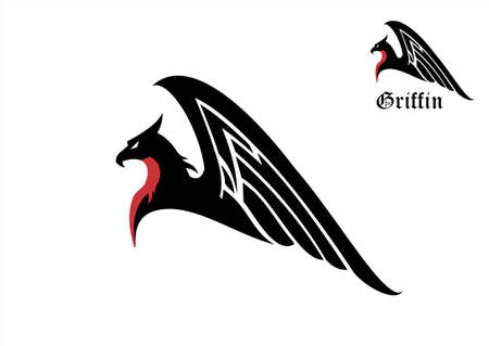 Black gryphon. black hawk. black griffin. side view of artistic phoenix.のイラスト素材