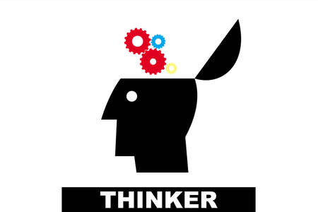 thinking person, an open head with a spinning gear appearingのイラスト素材
