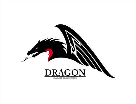 artistic black dragon. Winged Shooter Dragon. Great winged black dragon  with the flame from the mouth.のイラスト素材