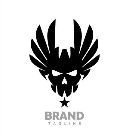 winged black skull on white back groundのイラスト素材