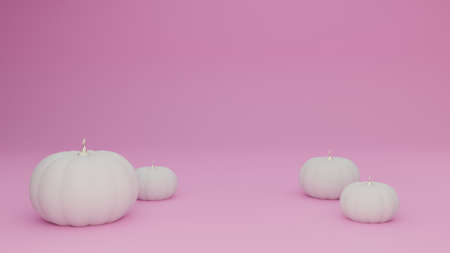 White 3d pumpkins on pink backgroundの写真素材