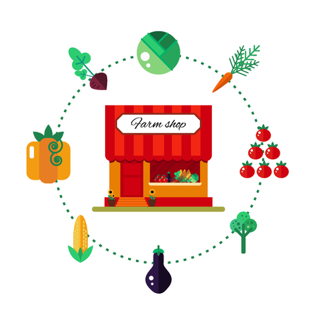 Farm product shop in flat styleのイラスト素材