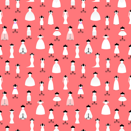 Seamless pattern collection of white wedding dresses in different stylesのイラスト素材