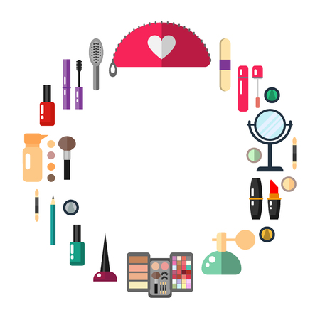 Cosmetic make up objects - round shape vector flat illustration.のイラスト素材