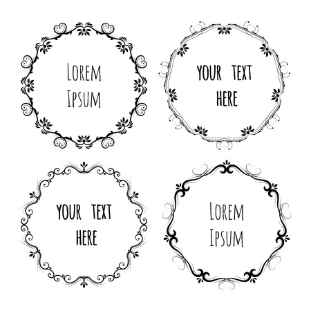 Set of hand drawn wreath or decorative frames with space for text.のイラスト素材