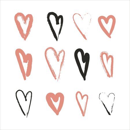 Hand drawn set of hearts. Design elements for Valentine's day. Love doodle icons for greeting on wedding cards. Vector illustration.のイラスト素材