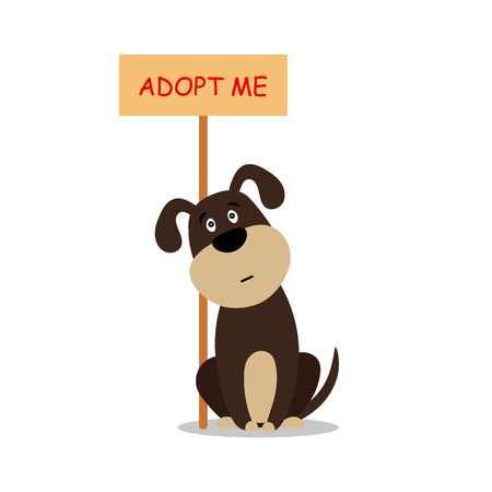 Sitting dog with a poster Adopt me. For help the homeless animals find a home, sad puppy vector illustrationのイラスト素材