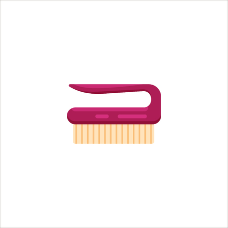 Pink flat cleaning brush for cleaning and washing house isolated on white background. Fetlock cleaning service icon, laundry detergent and disinfectant product, cleaner for toilet, bath, kitchen, clothes vector illustration.のイラスト素材