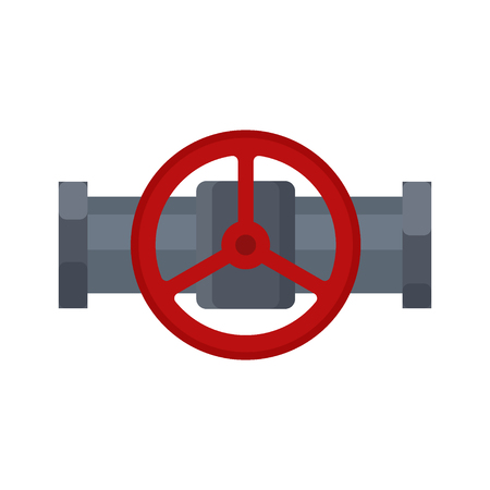 Steel valve icon, part of tube and pipeline isolated on white background. Flat element of water tubing, plumbing equipment. Vector illustration in flat style.のイラスト素材