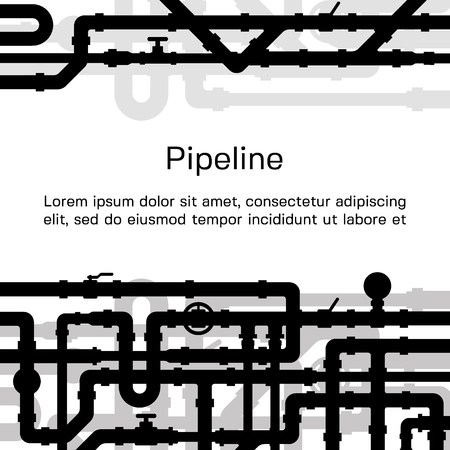 Background with tubes and pipelines on white background and place for your text. Flat elements of water tubing. Plumbing fo gas, oil industry. Vector illustration in flat style.のイラスト素材