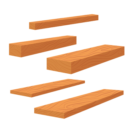 Set of wooden planks, stack of bars and lumber beam, pile of wooden logs timber. Planks for construction vector flat illustration.のイラスト素材