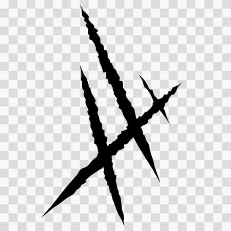 Cat scratches. Animal claw marks in black. Monster or dinosaur attack slash stripes on transparent background. Vector illustrationのイラスト素材