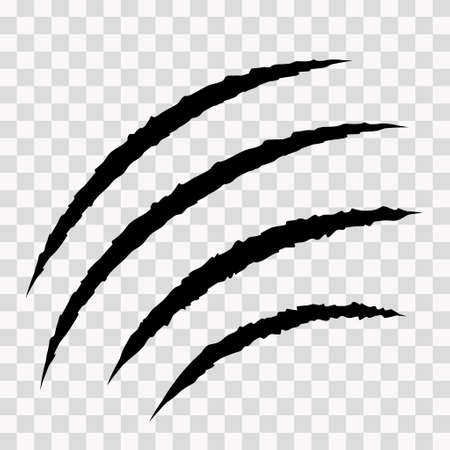 Cat scratches set. Animal claws marks collection in black. Monster or dinosaur attack slash stripes on white background. Vector illustrationのイラスト素材