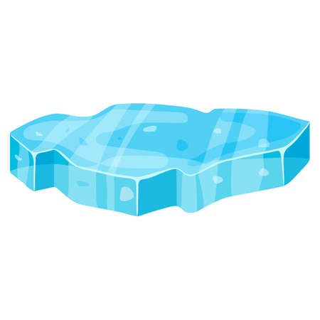 Broken piece of ice. Cold frozen block, arctic snowy object on white background, ice floe in cartoon styleのイラスト素材