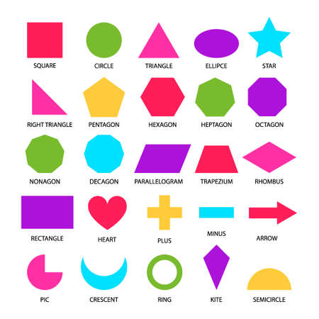 Basic shapes geometric form collection for primary school or preschool. Colored kids geometry...