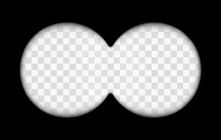 Binoculars viewfinder with transparent lens background. Binocular view of telescope finder frame, spy surveillance concept, optical aim effect or hunting focus looking, vector illustrationのイラスト素材