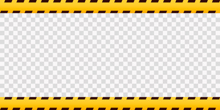 Caution and danger frame in yellow and black color. Police attention line or under construction ribbon, warning border on transparent backgroundのイラスト素材
