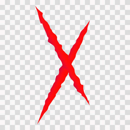 Cat scratches. Animal claws marks in red. Monster or dinosaur attack slash stripes on transparent background. Vector illustrationのイラスト素材