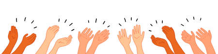 Applause hands set on doodle style. Human hands sketch, scribble arms wave clapping on white...
