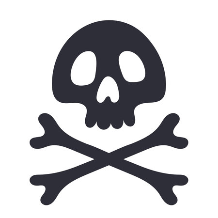 Skull and crossbones black silhouette. Halloween or pirate symbol, skeleton scary icon flat vector illustration isolated on white background.のイラスト素材