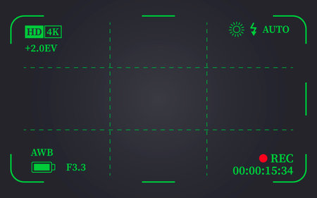 Camera viewfinder frame, video or photo focus screen. Recording or snapshot template, digital display dslr cam, capture interface for photography or videography, flat vector illustrationのイラスト素材