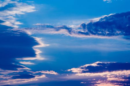 dramatic evening sky with clouds after sunsetの写真素材