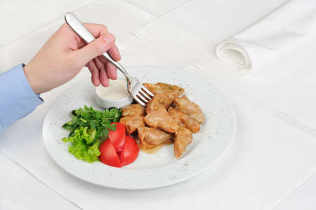 man eating good served healthy breakfastの写真素材